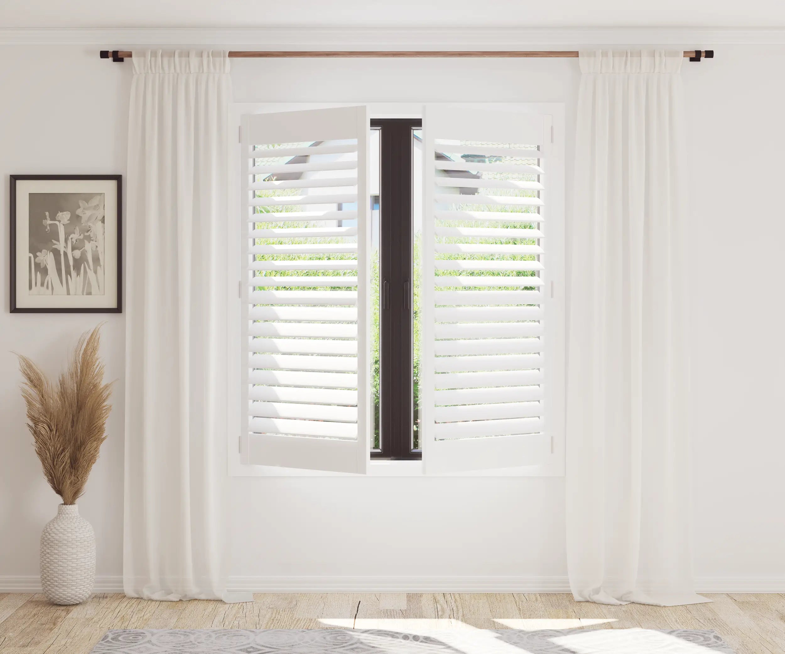 Curtains Over Plantation Shutters Balancing Light and Privacy: A Guide to Combining Sheer Curtains with