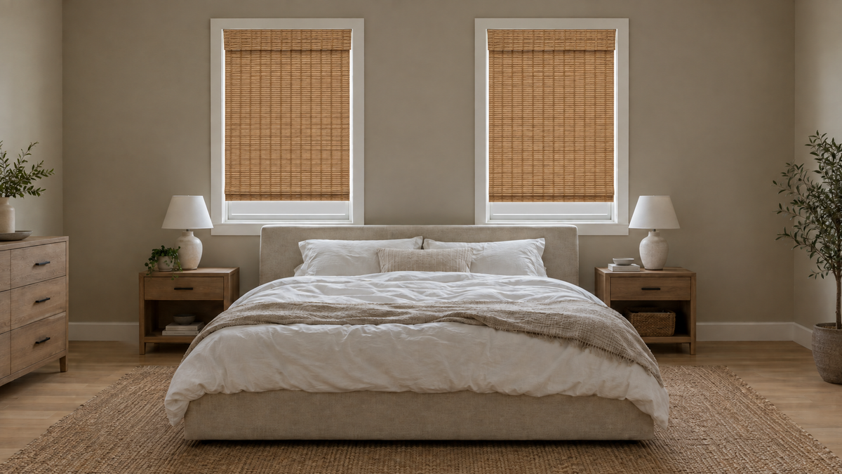 Blackout Woven Wood Shades in Shore Reed
