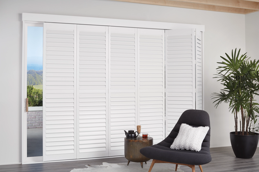 Painted Wood Sliding Door Plantation Shutter