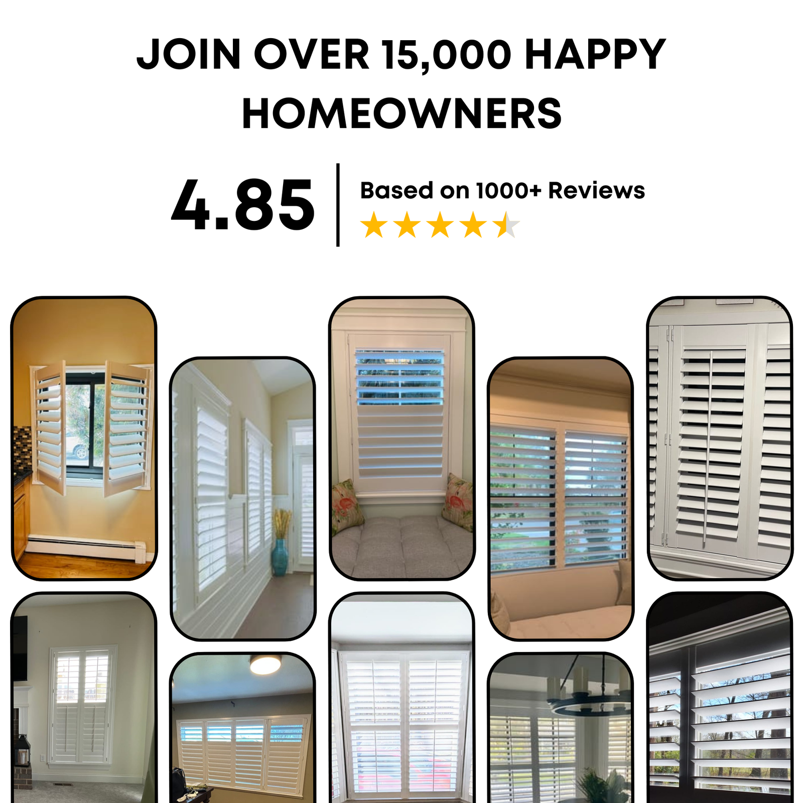 Customer photos of plantation shutters. 