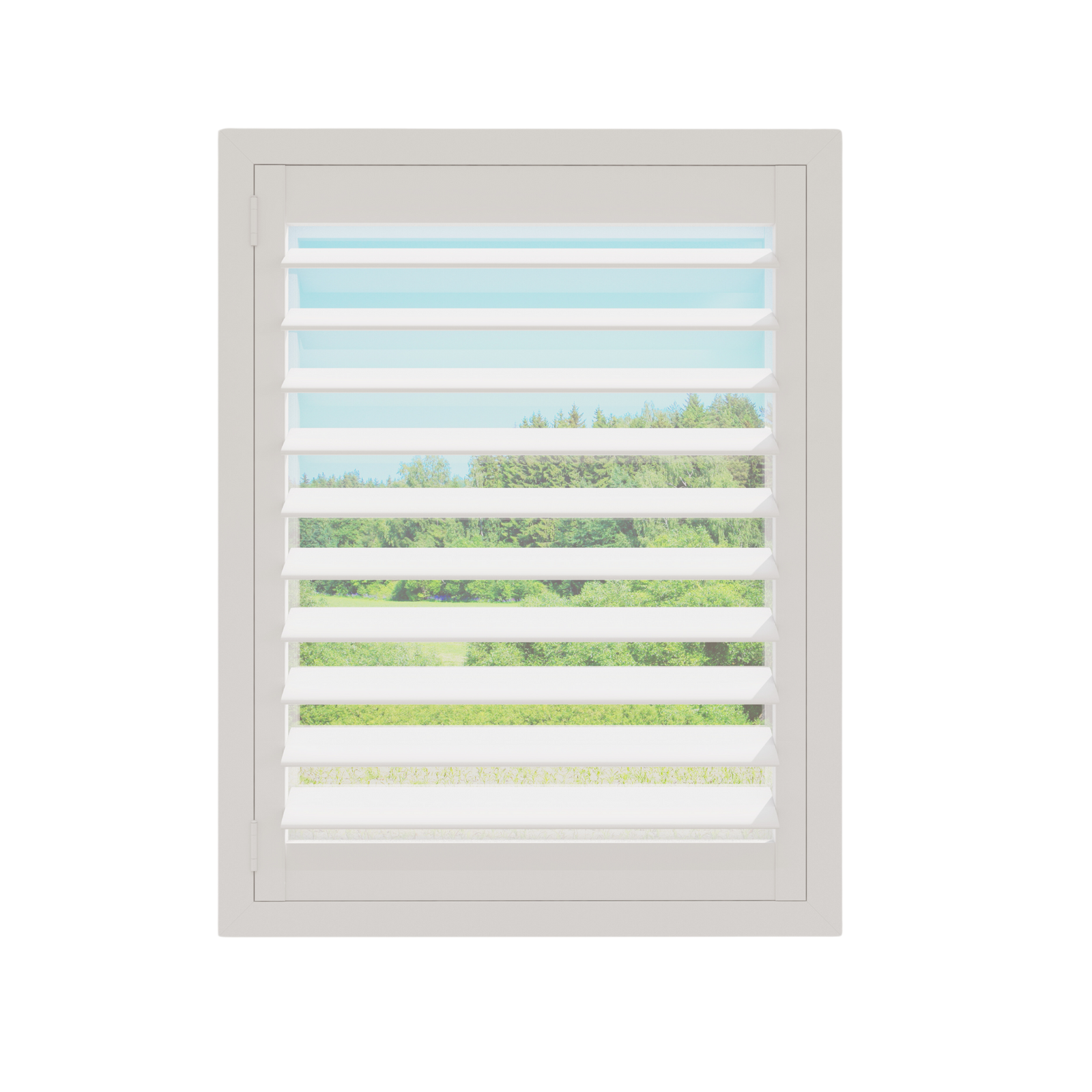 Eider White plantation shutter louvers, angled open
