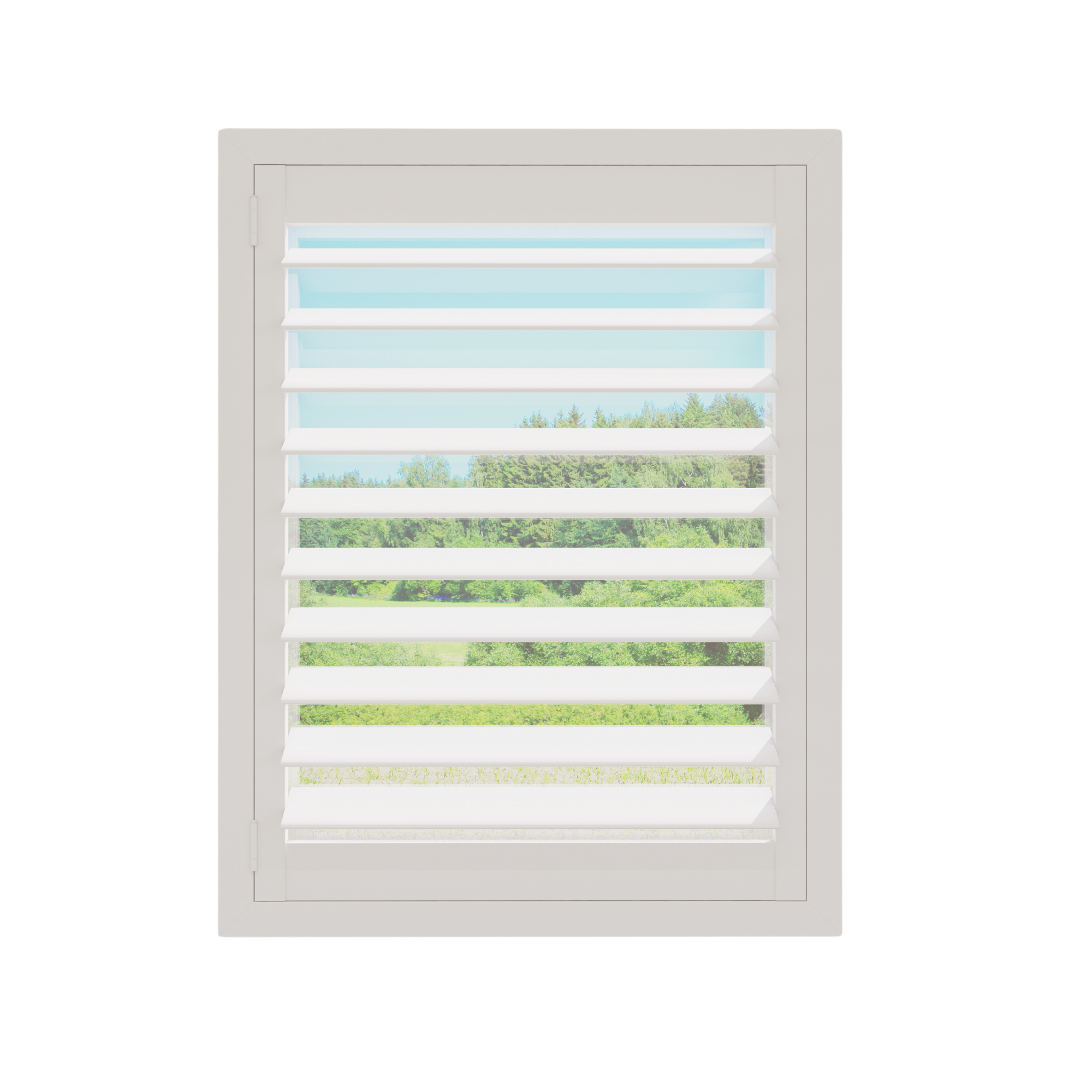 Eider White plantation shutter louvers, angled open